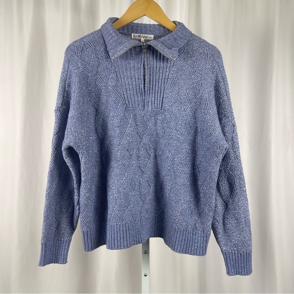 Madison + Hudson 1X Y2K Retro 1/4 Zip Cable Knit Pullover Sweater Mockneck Boxy - Picture 2 of 9